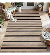 Tangsoo Stripe Easy Jute Rug,Ultra Thin 3x5 Washable Area Rug for Bedroom,Non-Slip Black Indoor O...