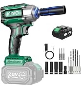 KIMO Impact Wrench 1/2 Cordless, 550N.m (410ft-lbs), 4000RPM, 9-Piece Drill &amp; Driver Set, 4 Socke...