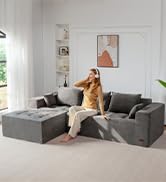 MAXYOYO Modular Sectional Sofa Couch, L Shaped Boneless Cloud Couch with Flexible Ottoman, Chenil...