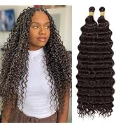 Eerya Long Curly Braiding Hair 18 Inch 2 Packs Dark Brown Ocean Wave Crochet Hair for Black Women...