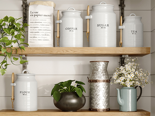 Ceramic Flour Canister Kitchen with Scoop Flour Container Ceramic Airtight Food Safe Farmhouse