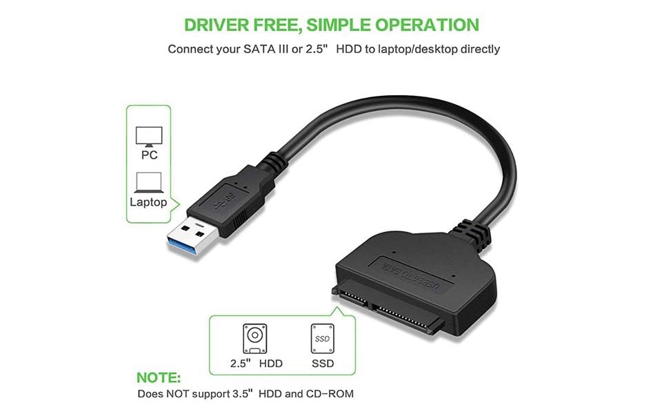 Valuegist USB 3.0 to 2.5” SATA III Hard Drive Adapter Cable, Converter for 2.5" SSD/HDD