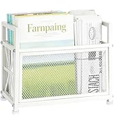 WeGXY Magazine Rack Floor Stand, Metal Magazine Holder Floor, White Mesh Magazine File Holder Sto...