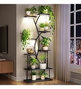 Plant Stand Indoor with Grow Lights - 8-Tier Metal Wooden Plant Shelf Indoor, 64.24" Tall Plant s...