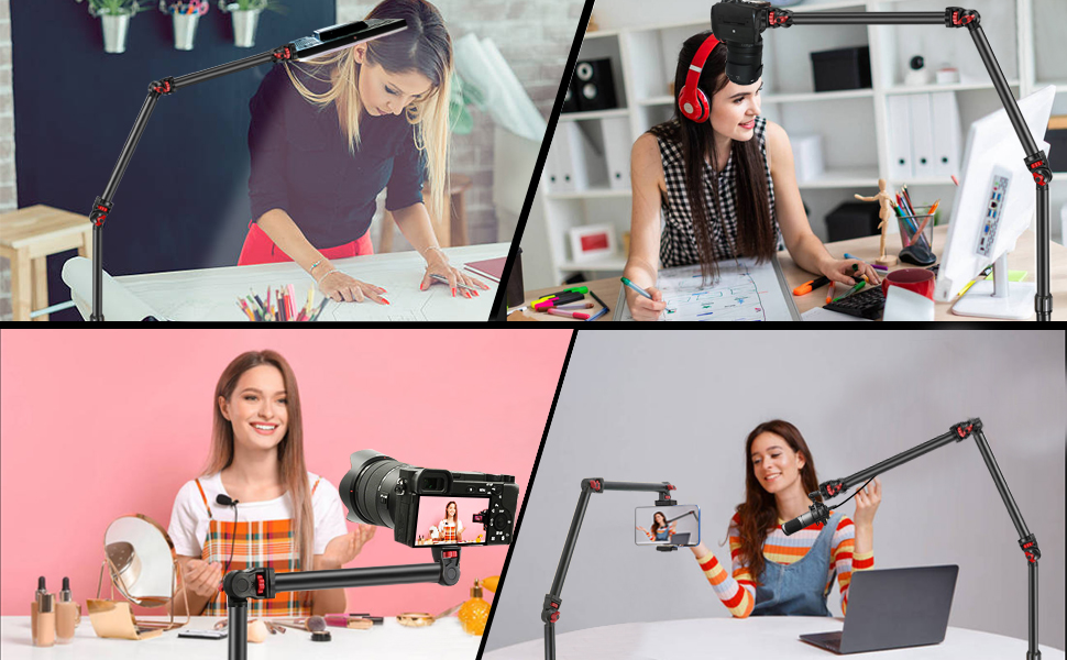The Overhead Camera Mount Desk Stand is suitable for video recording and live streaming scenarios.