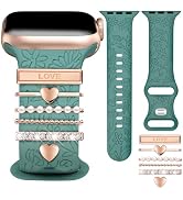JR.DM Floral Engraved Band Compatible with Apple Watch 42mm 40mm 41mm 38mm Women, Soft Silicone D...