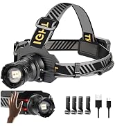 Hanglyeuk LED Headlamp Rechargeable Bright Head Lights for Forehead with Motion Sensor &amp; Power Ba...