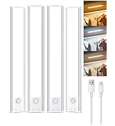 Under Cabinet Lighting, Rechargeable Motion Sensor Light Indoor, 4 Pack Magnetic Dimmable Closet ...