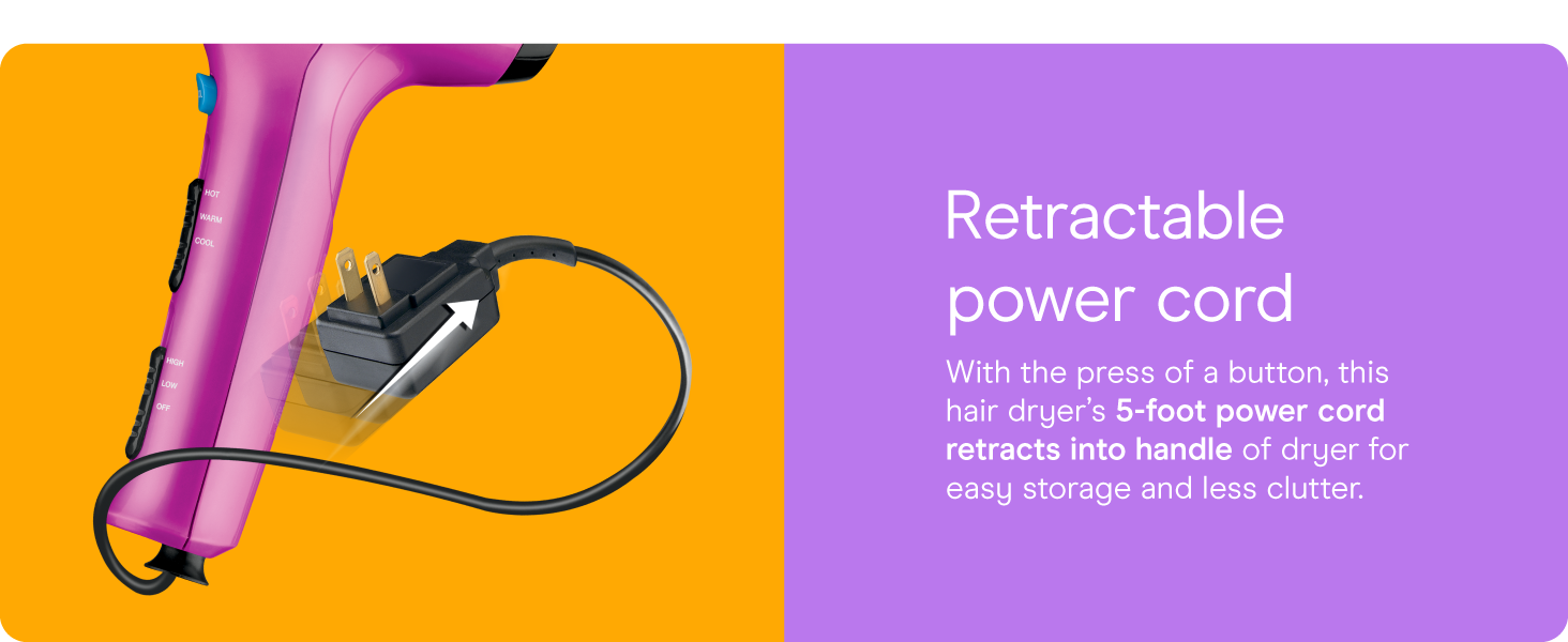 Conair small, mini, and compact hair dryer for travel. Handle folds for easy storage.