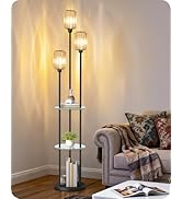 GOEBLESON Black Floor Lamp with Shelves, Modern Floor Lamp with 3 Crystal Shades and Foot Switch,...