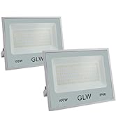 GLW LED Flood Light 100W Outdoor Super Bright Security Lights 3000k 10000LM Warm White with Plug ...