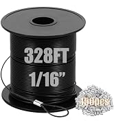 328ft 1/16" Vinyl Coated Wire Rope, 3/64" Stainless Steel Core with 150 Crimping Loop Sleeves, Bl...