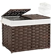 SETVSON Storage Basket with Lid Woven Wicker Baskets with 2 Separate Lid, 9.2 Gallon (35 L) Wicke...