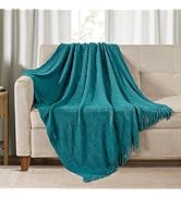 BOURINA Throw Blanket Textured Solid Soft Throws and Blankets for Sofa or Bed Knitted Decorative ...