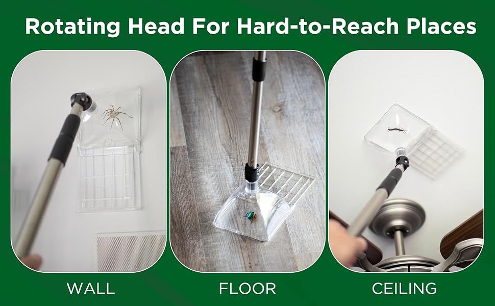 Rotating Head for Hard-to-Reach Places. Works on wall, floor and ceiling