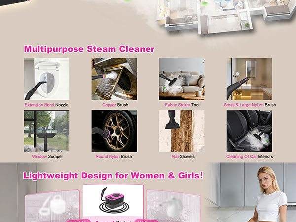 High Pressure Steam Cleaner for Home,Car,Dirt,Grease,Grout,Tile,Couch