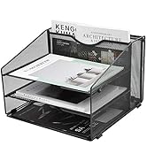 EASEPRES Mesh File Organizer Desktop, File Folder Holder Desk Organizer with 3 Paper Letter Tray ...