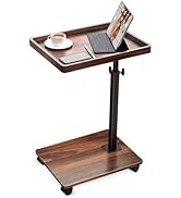 MILENTII C Shaped End Table Adjustable Height, 360° Swivel Rolling TV Tray Table with Wheels that...