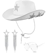 YBHOMINE White Cowgirl Hat with Heart Sunglasses - Cowboy Hat with Glitter Star Fits Women for Ba...