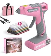 WORKPRO Cordless Hot Glue Gun, 7.2V Dual-Temp Kit, Pink | 30s Fast Preheating, 2600mAh Battery, S...