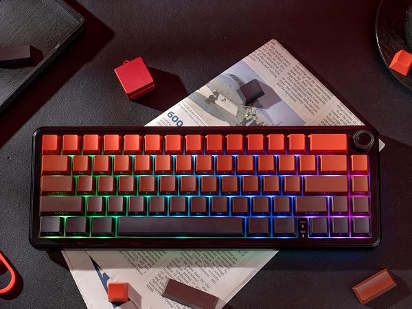 Red/Black Double Shot PBT Keycaps Set, Shine Through Keyboard keycaps,Side Printed Custom Key caps