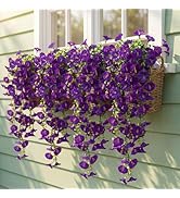 6 Pcs Artificial Hanging Morning Glory Vine, UV Resistant and Fade Proof Faux Flowers for Outdoor...