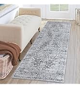 KUTA Hallways Runner Rug 2x6 Grey Blue White, Vintage Floral Rugs Non-Slip Washable Kitchen Runne...