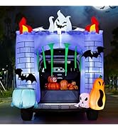 Joiedomi 6 ft Halloween Inflatable Haunted Castle with Build-in LEDs, Trunk or Treat Car Decorati...