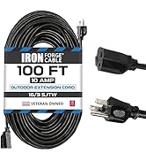 Iron Forge Cable 100 Ft Black Extension Cord, 16/3, 100 Foot Extension Cord, 3 Prong, Weatherproo...