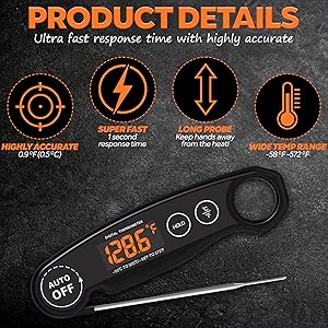 Instant read thermometer, kitchen thermometer, food thermometer, bbq thermometer