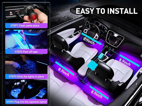 4PCS 48 LED Interior Lights DC 12V Multicolor Music Car Strip Light Under Dash Lighting Kit