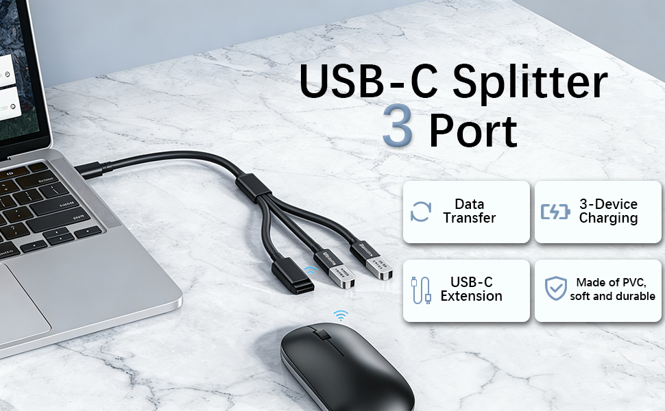 USB C Splitter 1 in 3 Out