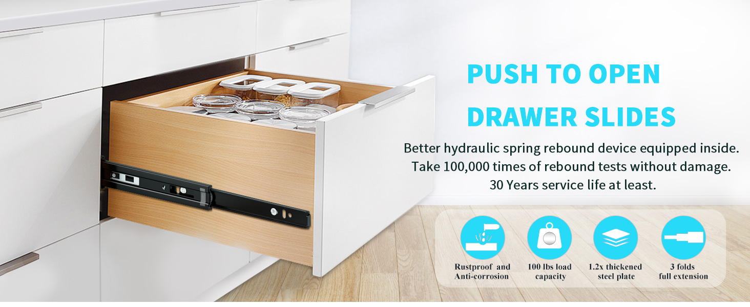 Push to open drawer slides