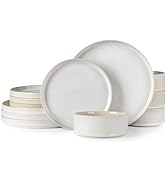 TheTerra Ceramic Dinnerware Sets for 4, 12 Pieces Porcelain Lightweight Plates and Bowls Sets, Sc...