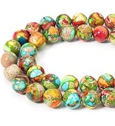 Siomia 45pcs 8mm Natural Mixed Green Imperial Jasper Gemstone Beads Energy Healing Crystal Round ...