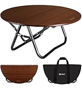VILLEY Bamboo Round Folding Table, Camping Half-fold Portable Table with Carrying Bag for Indoor ...