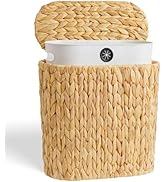 iEGrow 3 Gallon Wicker Trash Can, Bathroom Trash Can with Lid, Narrow Natural Water Hyacinth Wast...