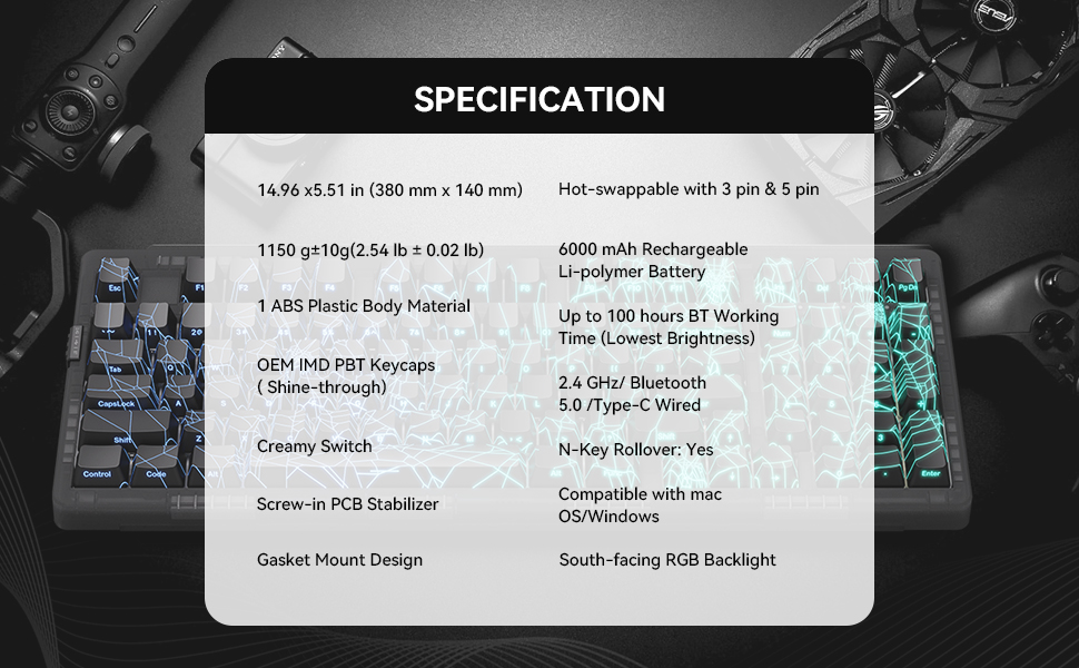 ZORNHER ZH980 Wireless Mechanical Gaming Keyboard,95% Black Custom