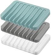 Self Draining Soap Dishes, 3 Pcs Silicone Soap Saver, Waterfall Drainer Soap Holder for Bathroom,...