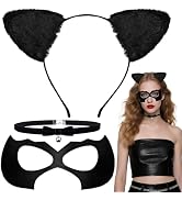 Voiiake Black Cat Ears Headband, Mask &amp; Choker Set - Cat Costume Outfit Woman Adult Women, Hallow...