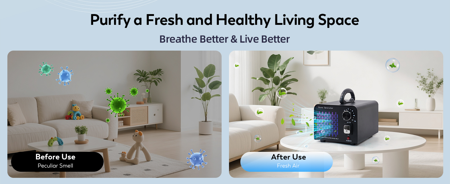 Ozone Odor Eliminator, Ionizer Deodorizer Ozonator for Home, Car, Smoke, Pet Room 