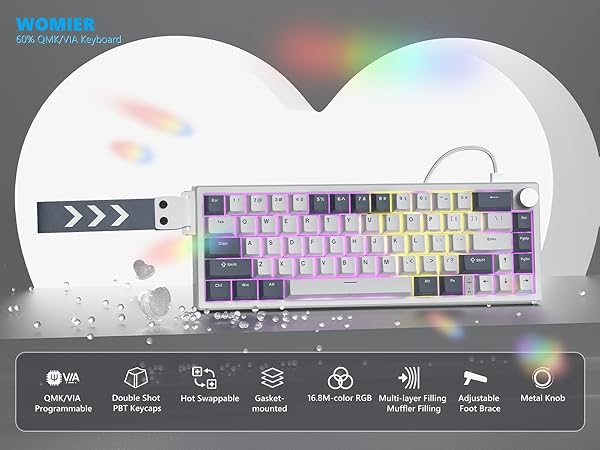 60% Gaming Keyboard Pink, QMK/VIA Creamy Mechanical Keyboard Topographic, Hot Swappable