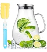 SUSTEAS 2 Liter Glass Pitcher, Water Pitcher with Removable Lid And Wide Handle, Easy Clean Juice...
