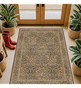 Vintage Floral Brown 3x5 Area Rugs for Entryway, Kitchen, Bathroom, Bedroom Beside Rug, Laundry R...