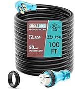 CircleCord UL Listed 50 Amp 100 Feet RV/Generator Cord with Locking Connector, Heavy Duty 6/3+8/1...