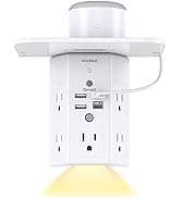 Wall Outlet Extender with Night Light, 5-Outlet Surge Protector Power Strip with 4 USB Ports (1 U...