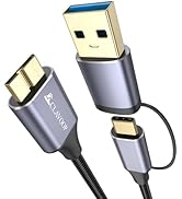 External Hard Drive Cord 1.5ft, 10Gbps High-Speed USB 3.0 Micro B to Type C/A 2 in 1 USB Type C H...