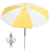 CAMPHILL 8FT Beach Umbrellas for Sand,Portable Outdoor Windproof Sun Umbrella with Push Button Ti...