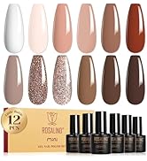 ROSALIND Nude Brown Gel Nail Polish Set, 12 Colors White Nude Brown Gel Polish Soak Off Classic G...