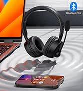 LEVN Bluetooth Headset with Microphone, 60 Hrs Working Time Dual Connection Bluetooth Headphones ...